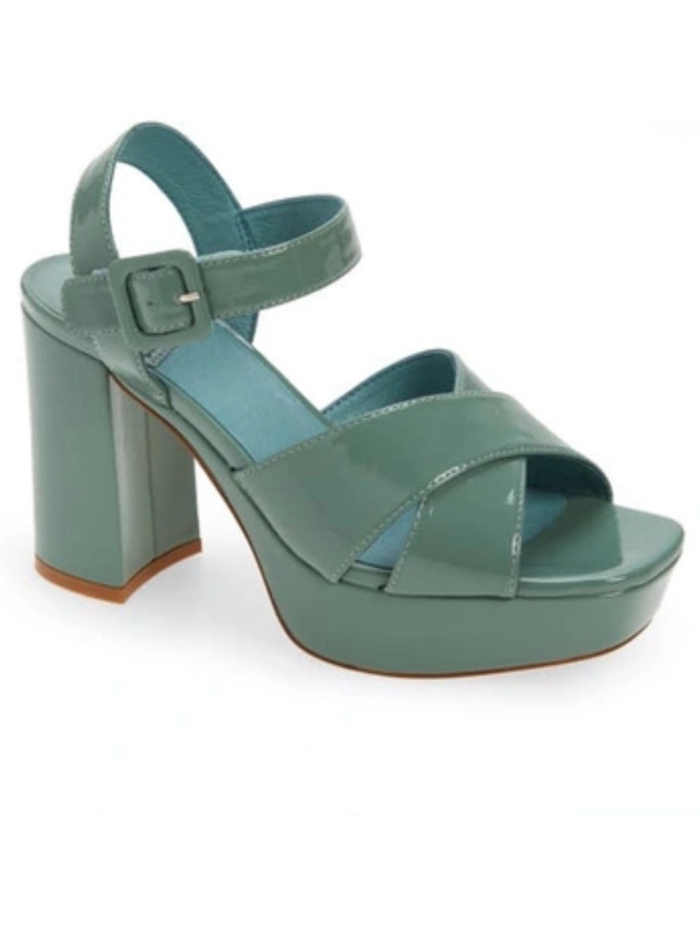 Jeffrey Campbell Amma Patent Platform Block Heel Sandals Dusty Green 9.5